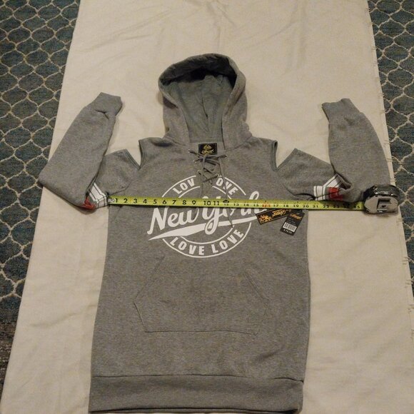 NWT Special One International NY Shoulder-less Hoodie Women’s Size L - Picture 2 of 6
